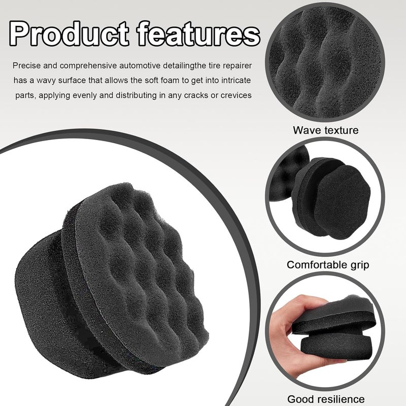 Wevdn 2PCS Tire Shine Applicator, Durable & Reusable Hex Grip Tire Dressing Sponge Foam Detailing Pad, Washable Round Shape Wheel Tire Shine Car Cleaning Sponge, Car Accessories (Black-Large) - Image 3